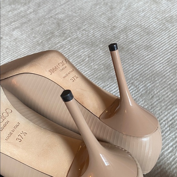 Jimmy Choo Love 85 Textured Leather Nude Tan Pumps Closed Toe Heels Size 7.5 - Picture 7 of 16